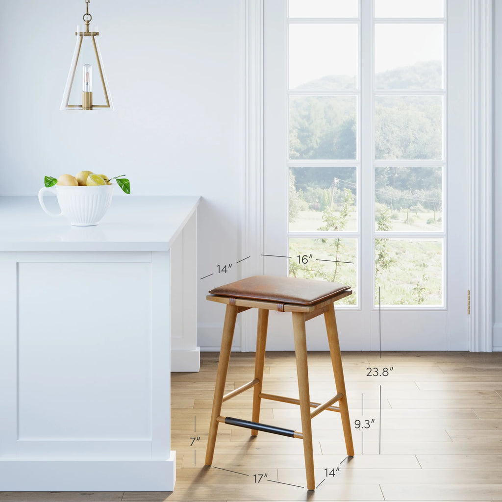 Chestnut Brown Wood Barstool with Leather Removable Cushion T165952
