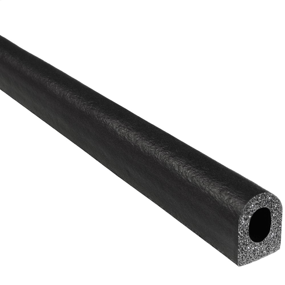 D-Shaped Rubber Seal, .375” Height, .75” Width, 25’ Length, EPDM Foam Seal with Bonded Tape, Black Q3675