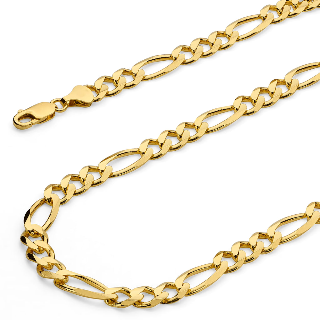 14k Yellow Gold Polished 8.5mm Hollow Figaro Chain Necklace with Lobster Claw Clasp - 22" V928