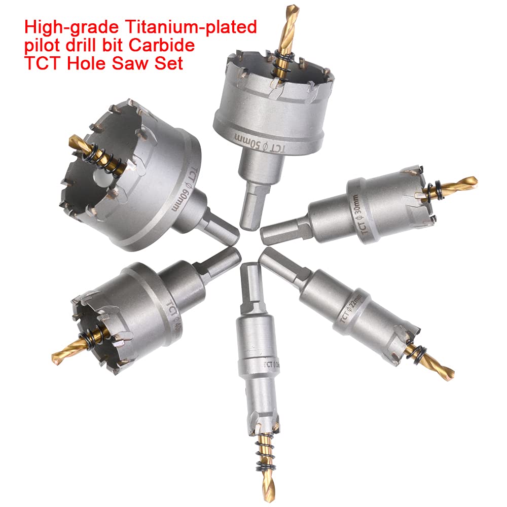 8PCS TCT Hole Saw Kit, 16-60mm Tungsten Carbide Tipped Hole Cutter Drill Bit with Titanium-Plated Pilot Drill Bit R57170