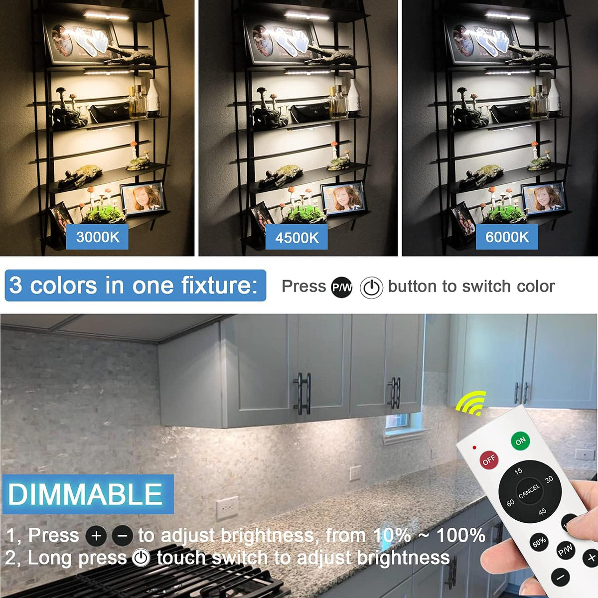 Rechargeable Touch Lights with Timer Dimmer 3 Colors Wireless Install Easily P474