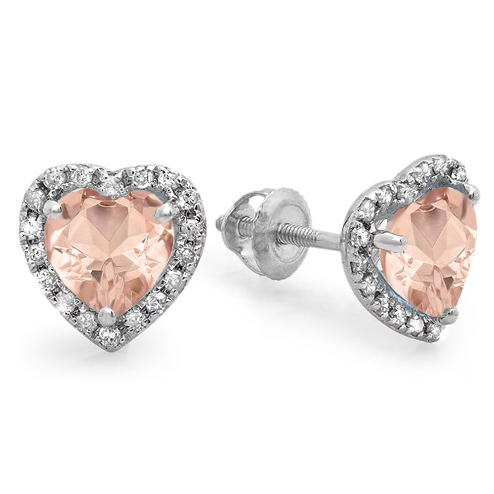 18K White Gold Morganite & Diamond Halo Stud Earrings K8683