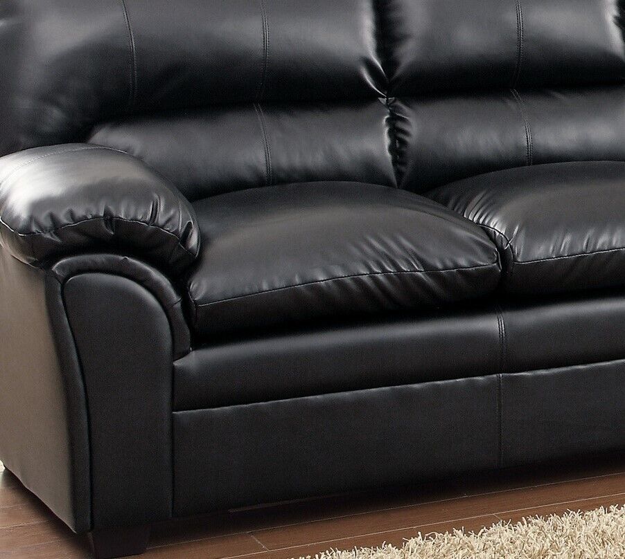 Black 2pc Faux Leather Sofa Loveseat Set M701