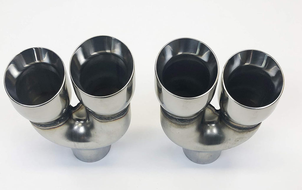Dual 2.25" Inlet 3.00 X 8.50 Long Round Double Wall Stainless Exhaust Tips K99459