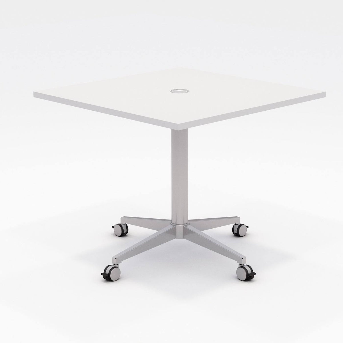 White Pedestal Table with Casters Q791
