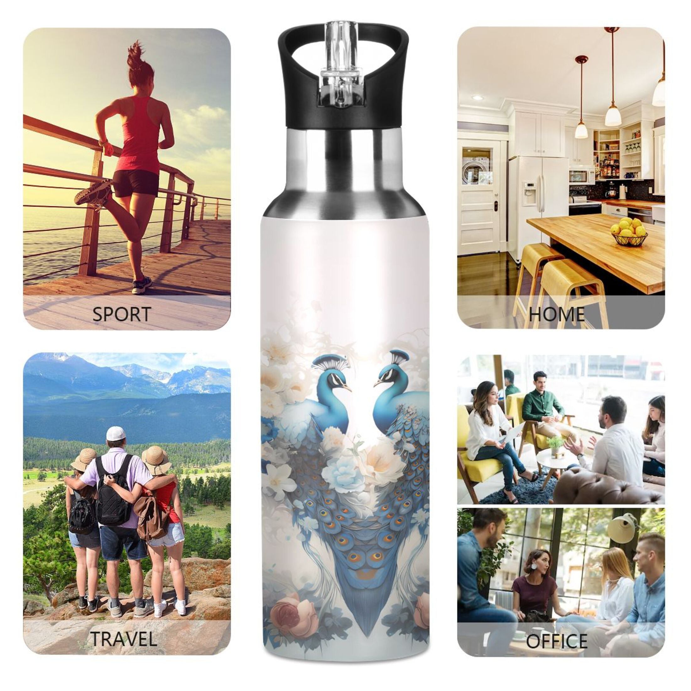 Stainless Steel Insulated Thermos Vacuum Flask Water Bottle with Straw Lid H950