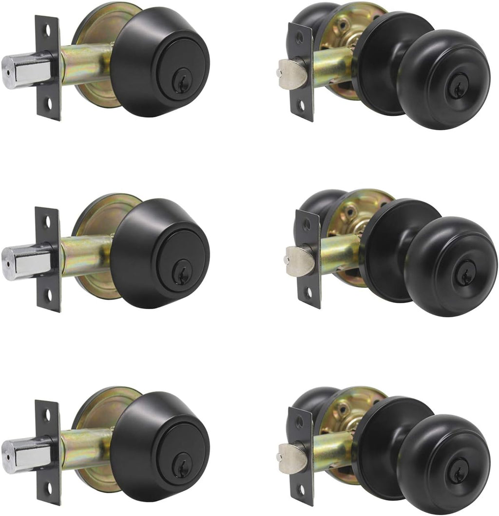 Oil Rubbed Bronze Entry Door Knob Lock Set with Single Cylinder Deadbolt, 3 Pack L624742