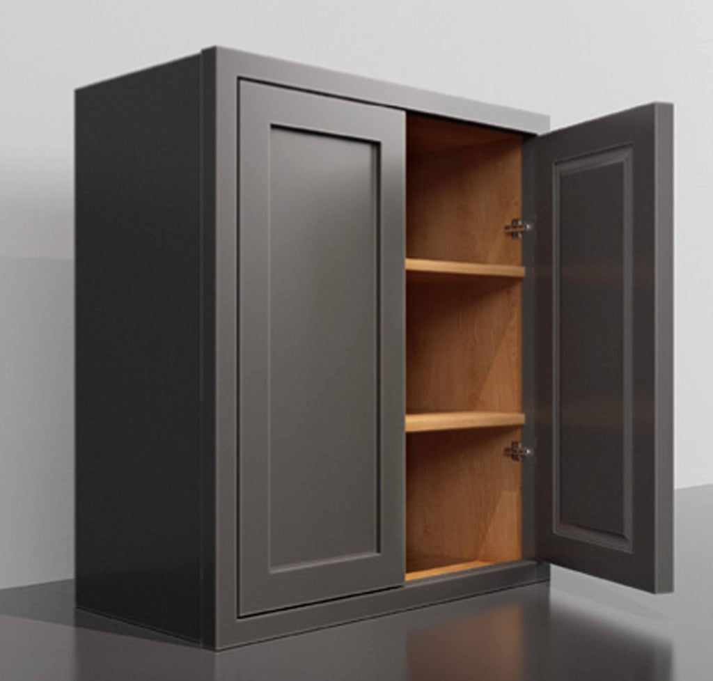 30 inch Wide Wall Kitchen Cabinet Dark Gray Inset Shaker Double Door E406