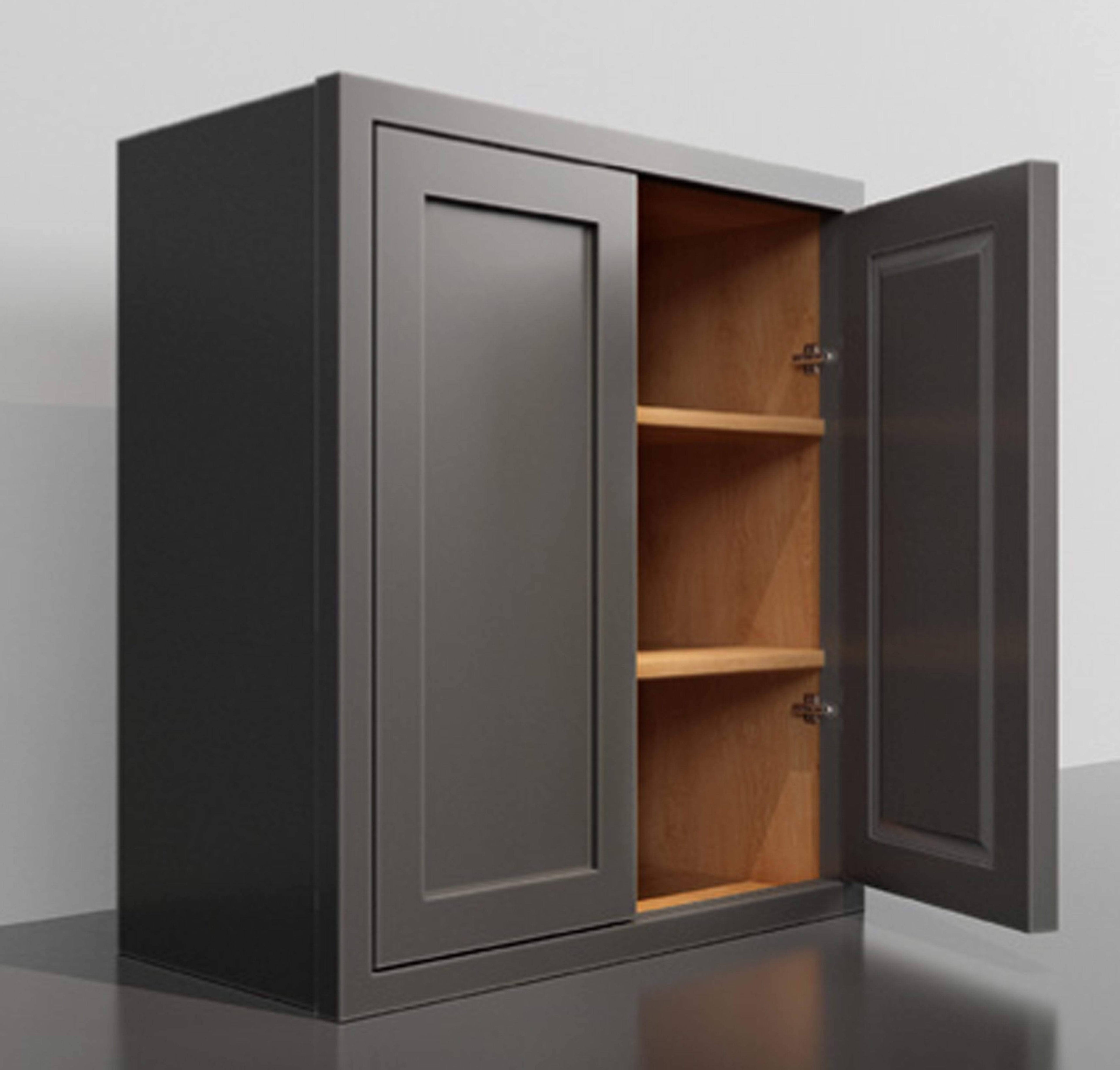 30 inch Wide Wall Kitchen Cabinet Dark Gray Inset Shaker Double Door E406