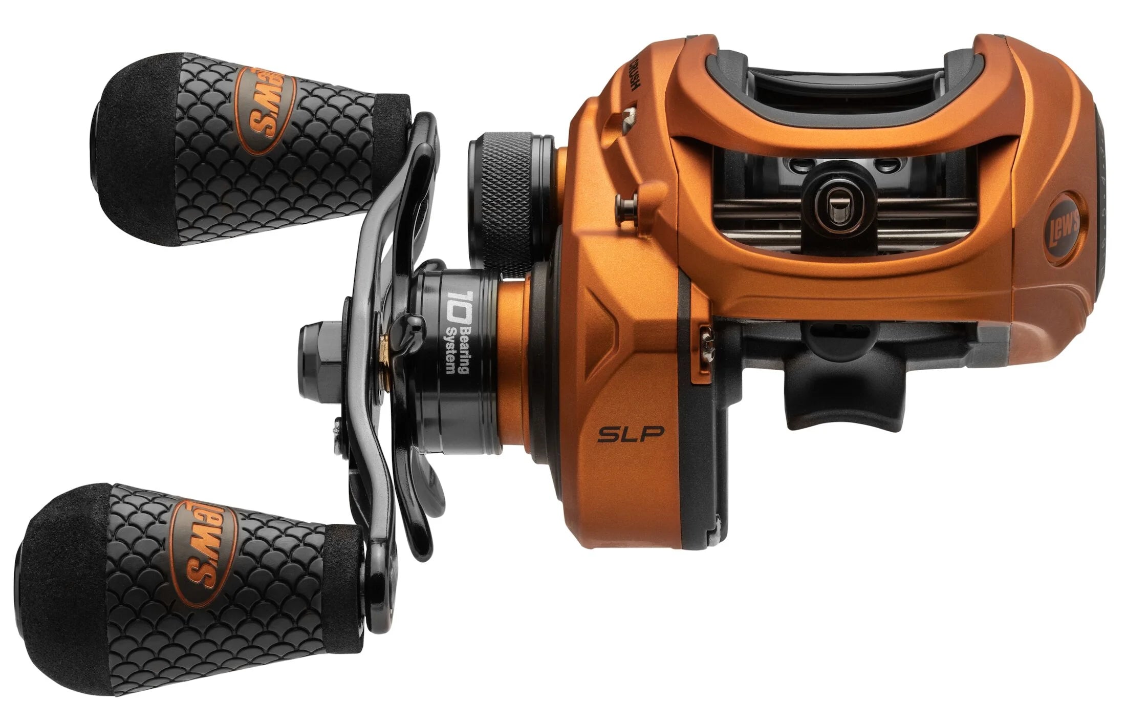 Orange Baitcast Fishing Reel, Right-Hand Retrieve, 7.5:1 Gear Ratio, 10 Bearing System L976301