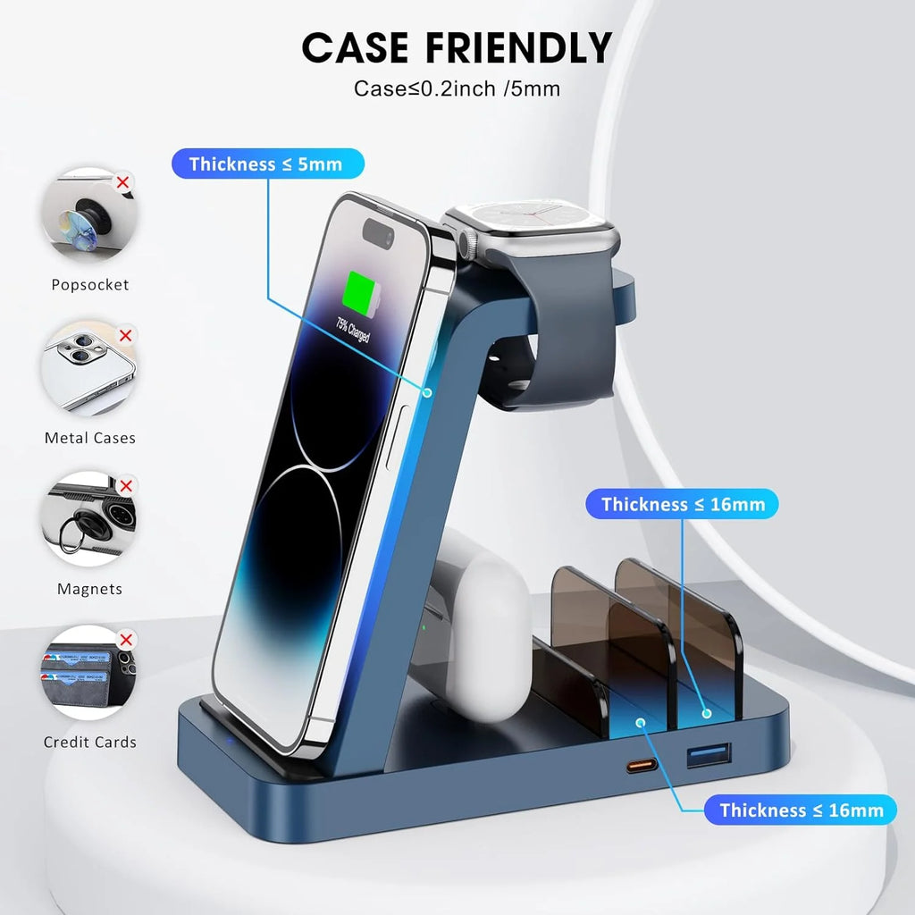 5 in 1 Wireless Charging Stand Dock for iPhone Apple Watch Airpods (Blue) A724734