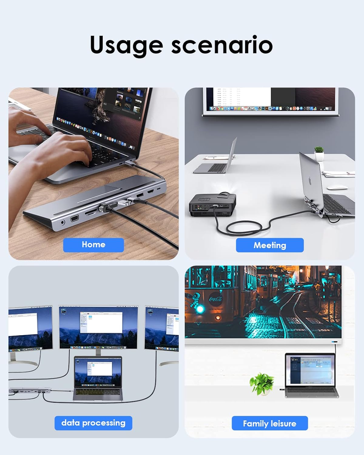 USB C Docking Station with 100W PD, 4K HDMI, DisplayPort, VGA, Ethernet, Card Reader, USB 3.0, Aux Adapter W750