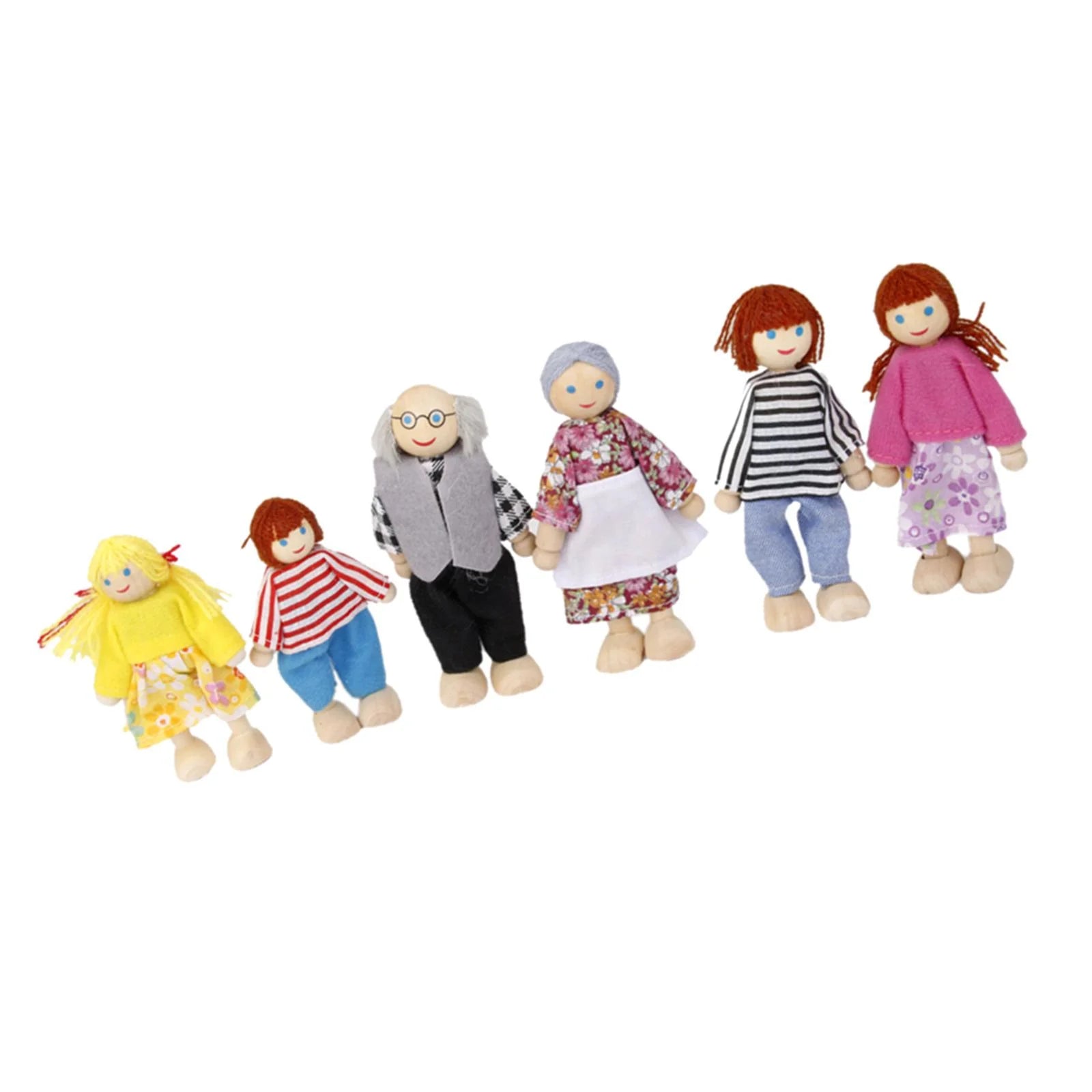 6-Pieces Wooden Doll Family for Dollhouse, 1:12 Scale R4599