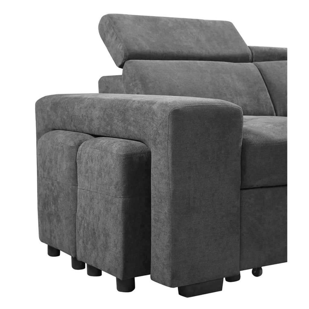 Light Gray Sleeper Sectional Sofa with Storage Ottoman and 2 Stools F682156