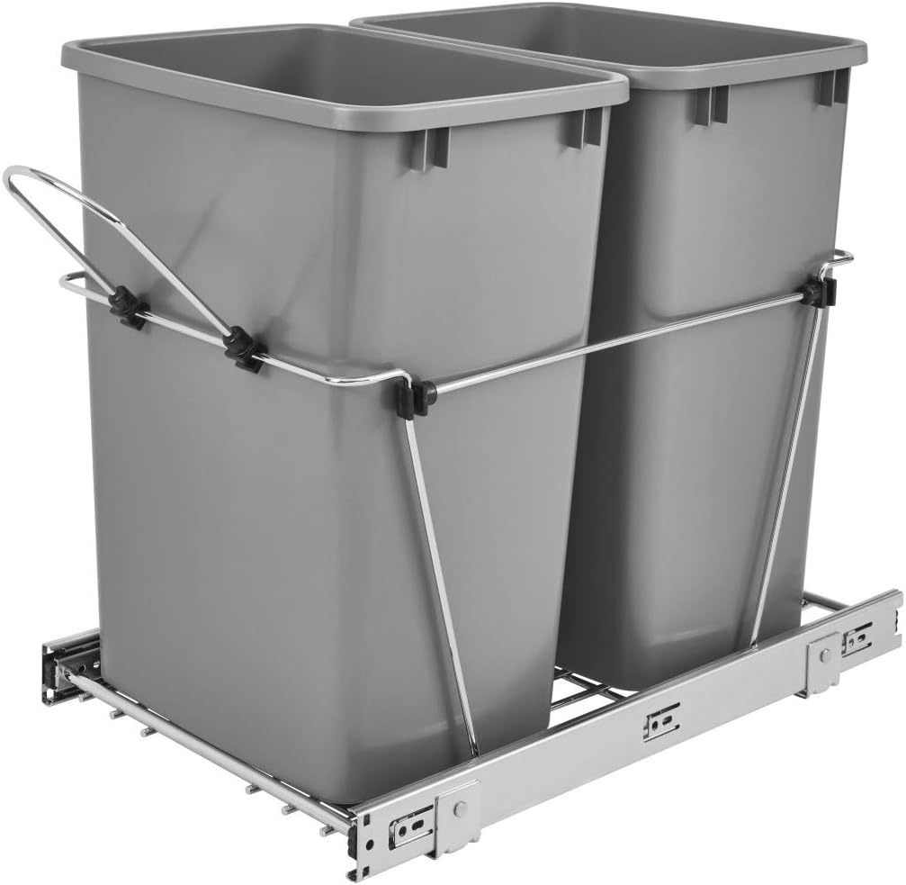 White Chrome Wire Bottom Mount Pullout Trash Can M703714