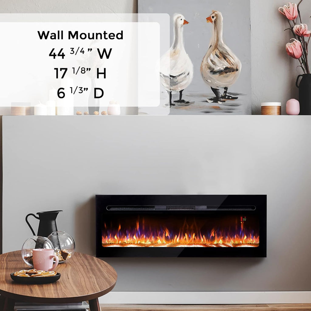 Black 1500W Recessed & Wall Mounted Electric Fireplace with Remote Control N8042