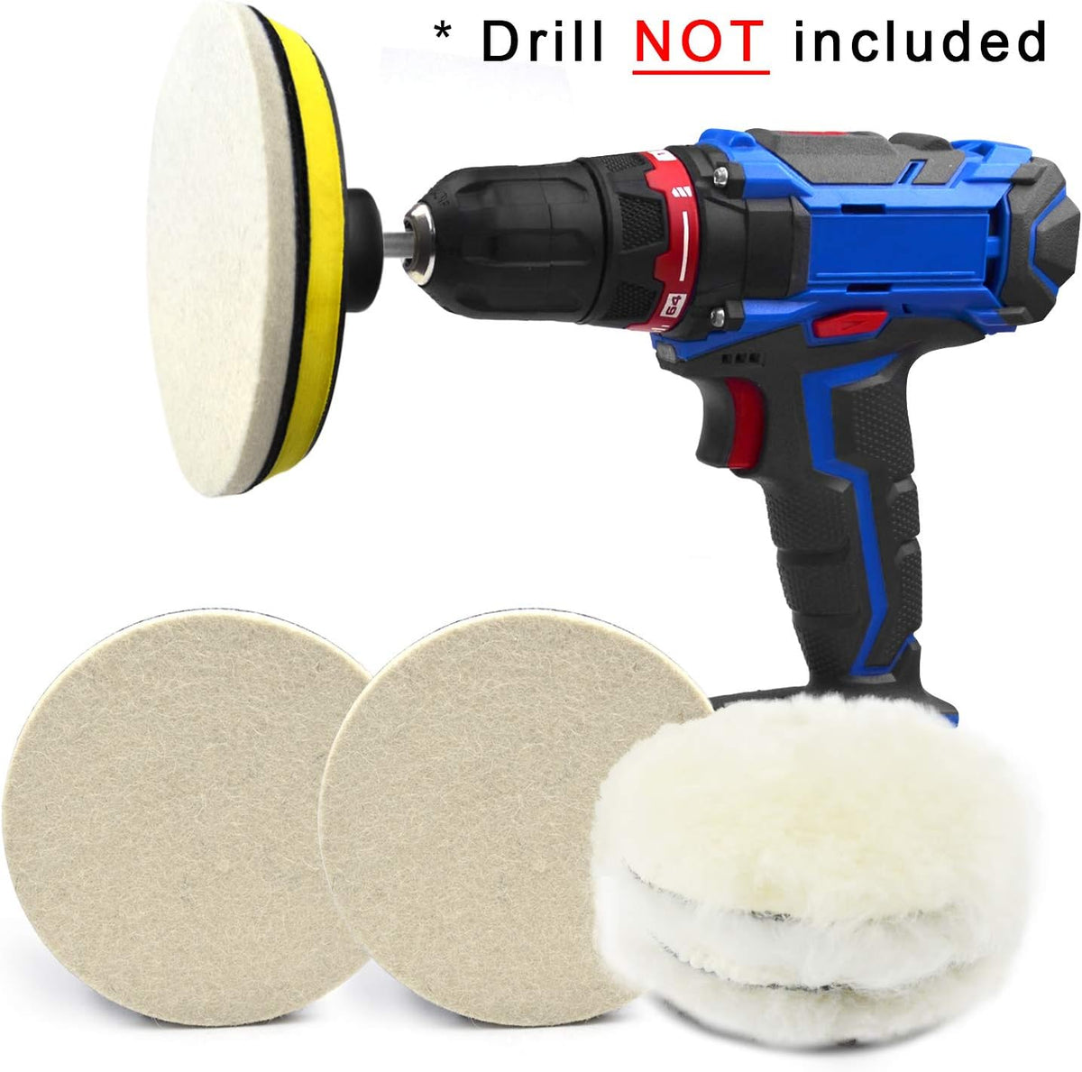 6 Inch 8PCS Wool Buffing Pads Kit with 5/8''-11 Thread Hook & Loop Backer Plate M727298