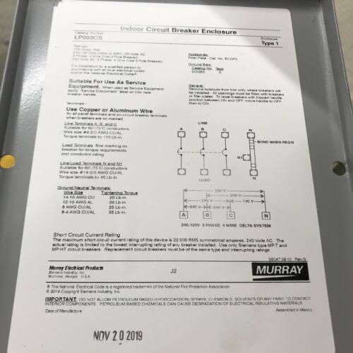 100A 3PH Circuit Breaker Enclosure L4366
