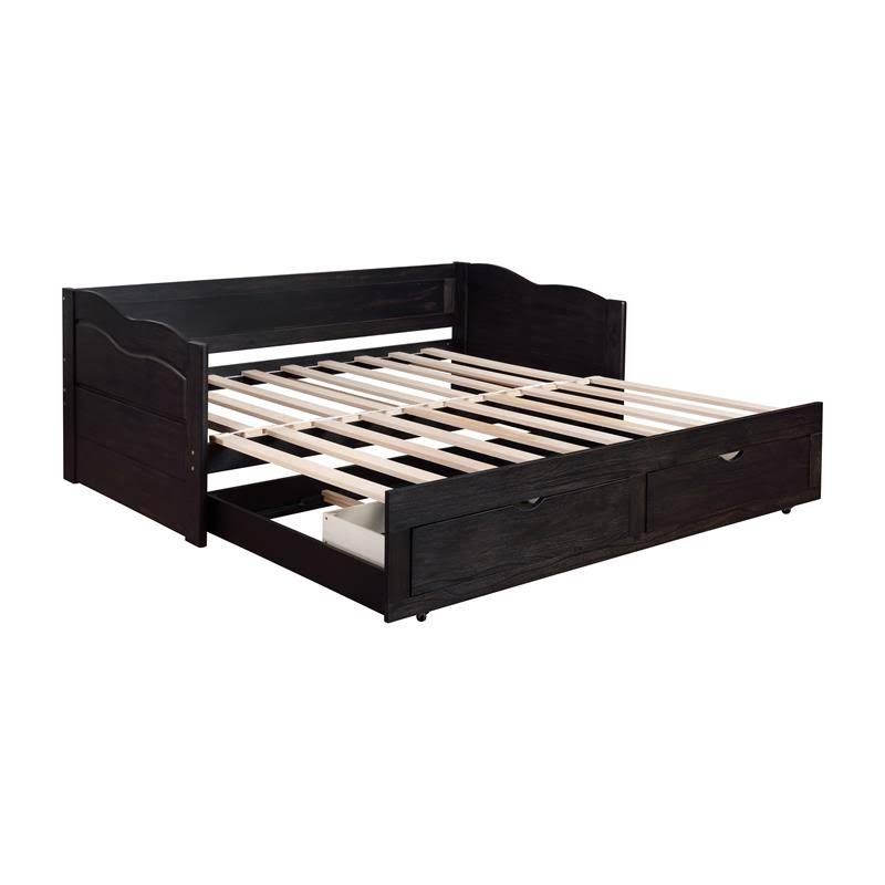 Black Wood Twin Daybed with Trundle A87793