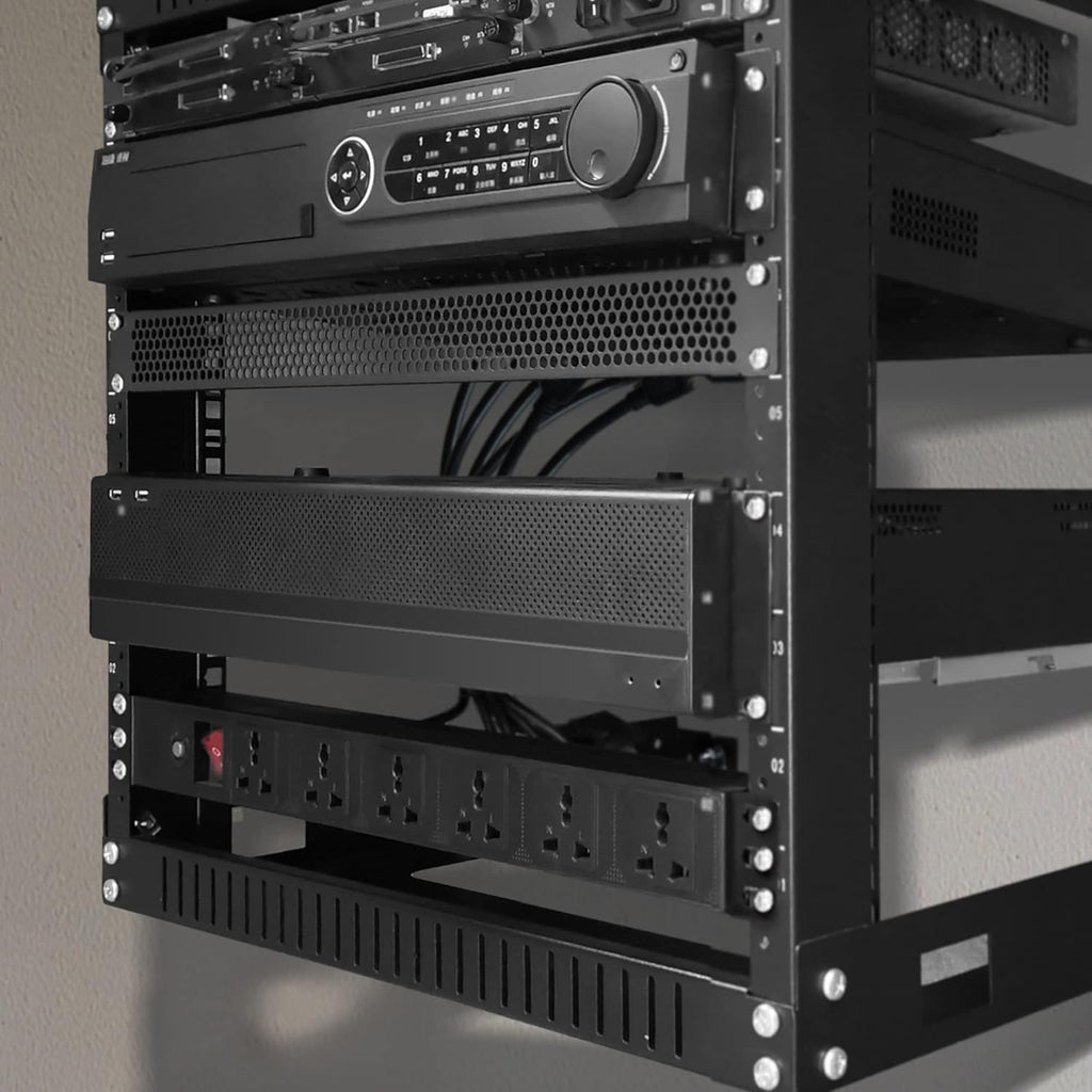 Black 12U 19 Wall Mount Server Rack, 17.7 Deep 2 Post Open Frame Cabinet E6532