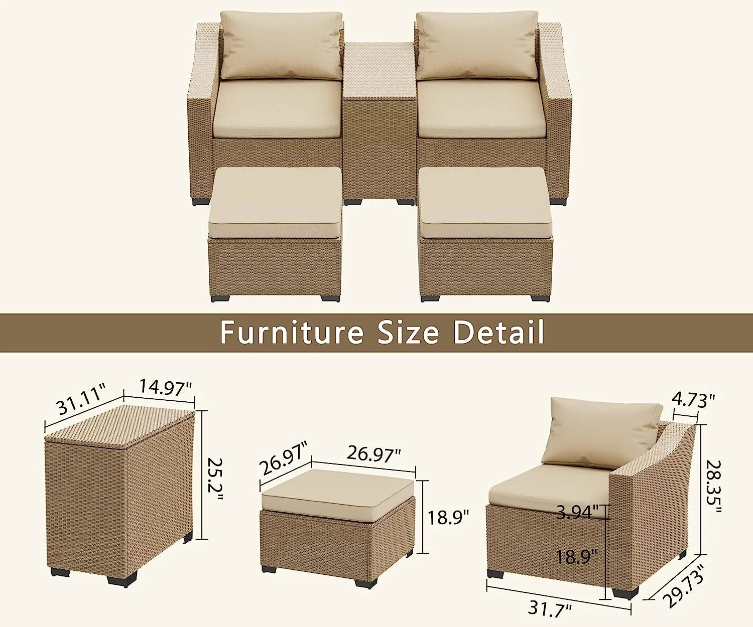 5-Piece Wicker Outdoor Sectional Sofa Set with Ottoman F360286