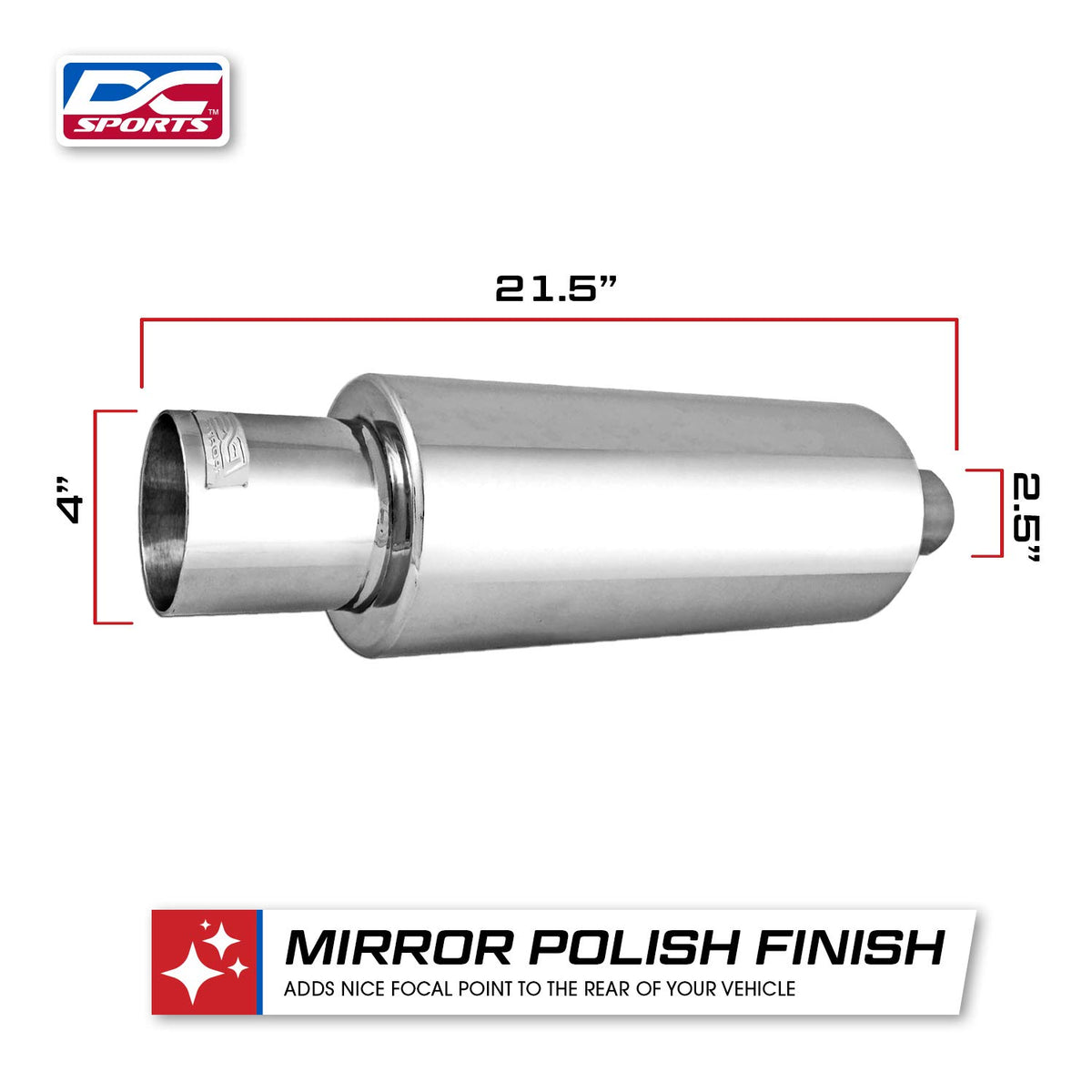 Polished Stainless Steel Performance Bolt-On Exhaust Muffler with Clamps and Adapters N10951