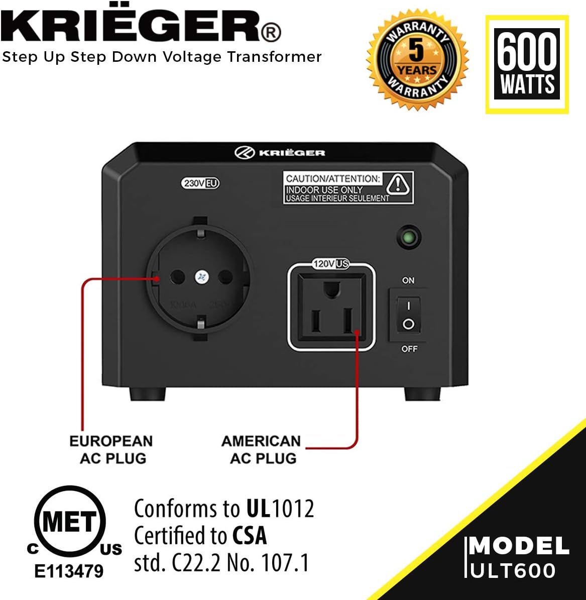 600 Watt Voltage Transformer, Step Up Step Down Voltage Converter A418025
