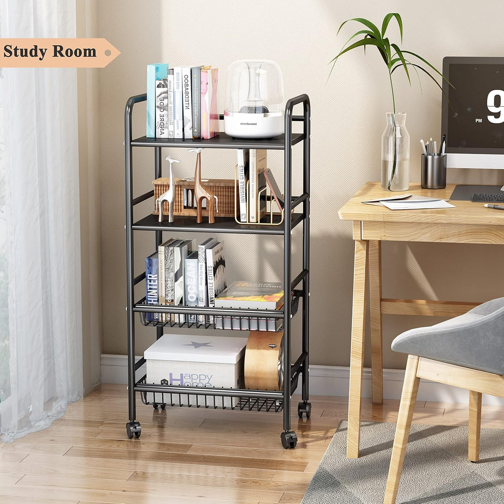 Black 4 Tier Rolling Utility Cart F1483