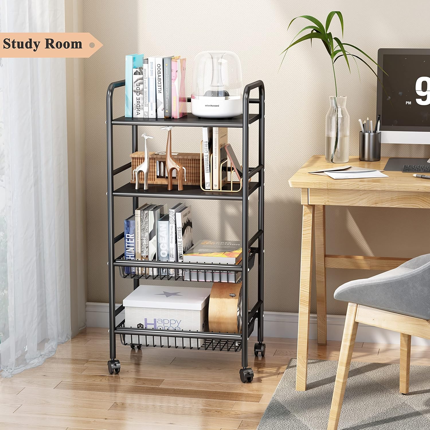 Black 4 Tier Rolling Utility Cart F1483