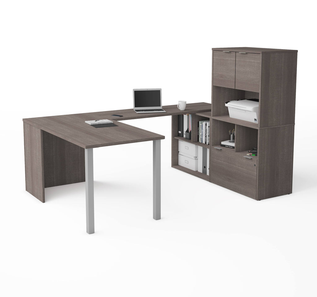 Bark Gray U-Desk with Hutch P4001