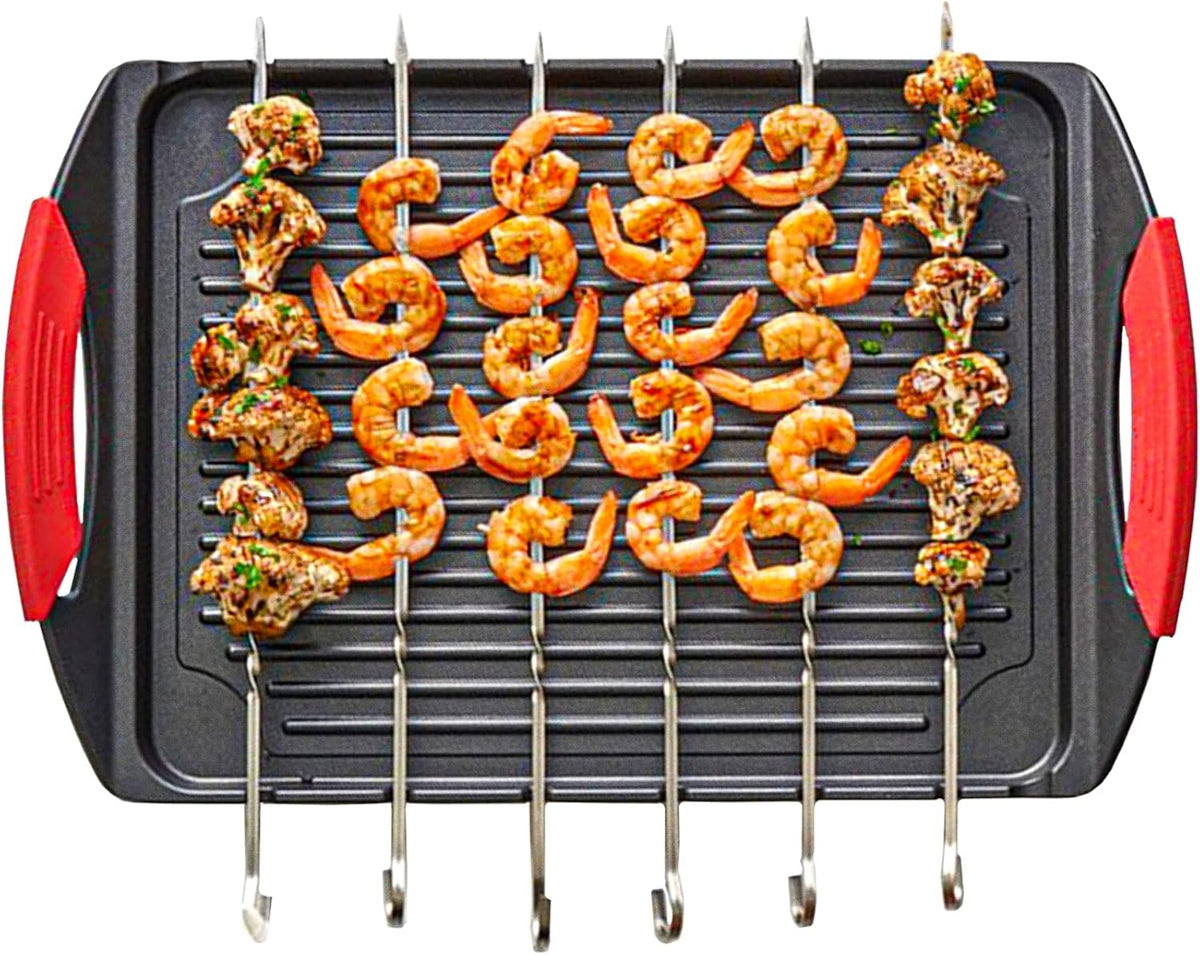 Cast Aluminium Griddle Plate for Stove Top & 6 Stainless Steel Skewers, Pack of 2 P33023