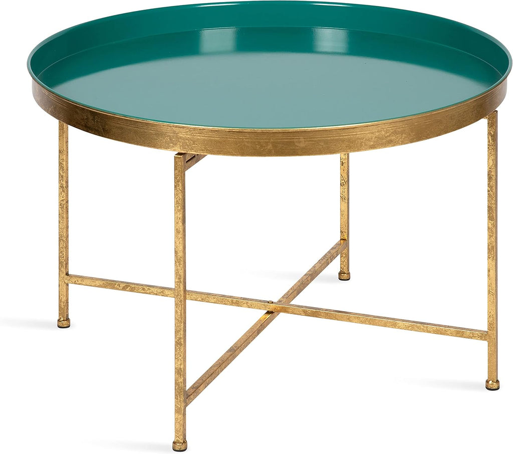 White and Gold Leaf Round Metal Coffee Table T4305