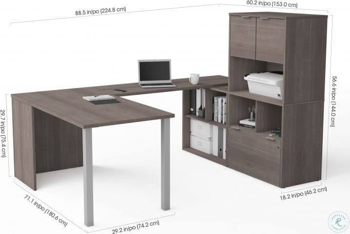 Bark Gray U-Desk with Hutch P4001