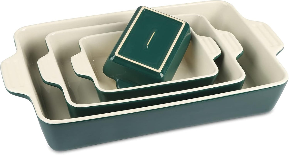 Ceramic Baking Dish Set of 4 Pcs, Rectangular Porcelain Bakeware, 14.7 x 8.5 x 2.6 Inches O7072