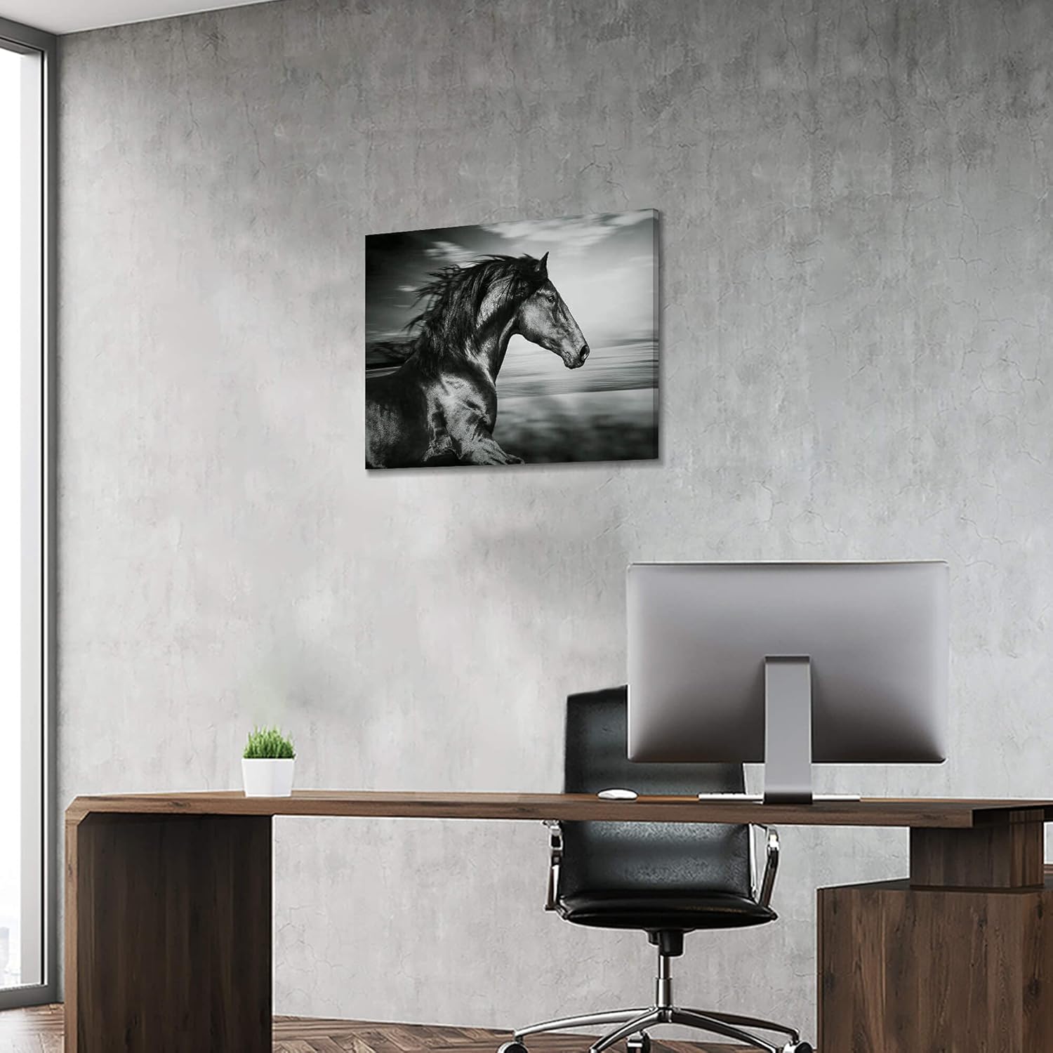 Black Horse Canvas Picture Prints Wild Animal Painting Art Artwork on Canvas D107978