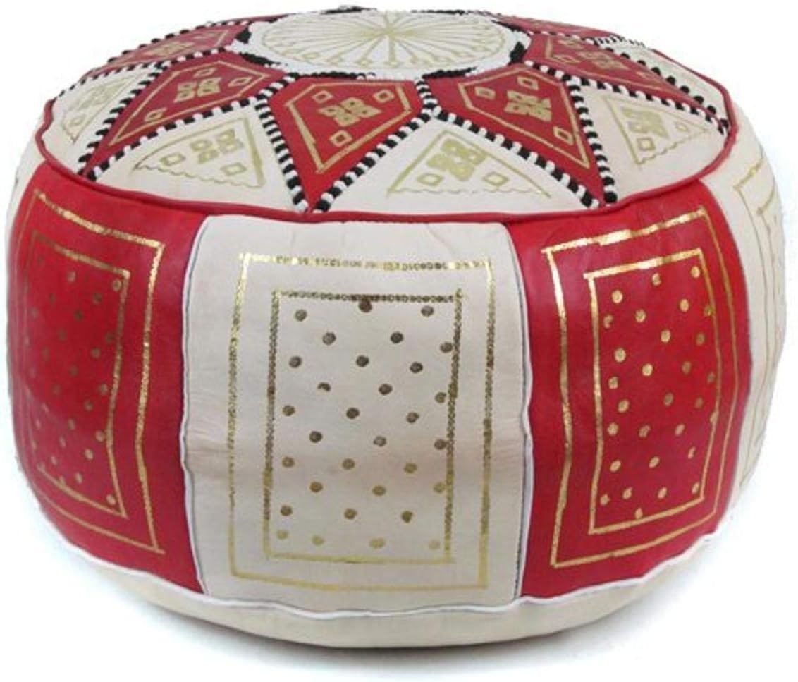 Black/Beige Moroccan Leather Pouf D486