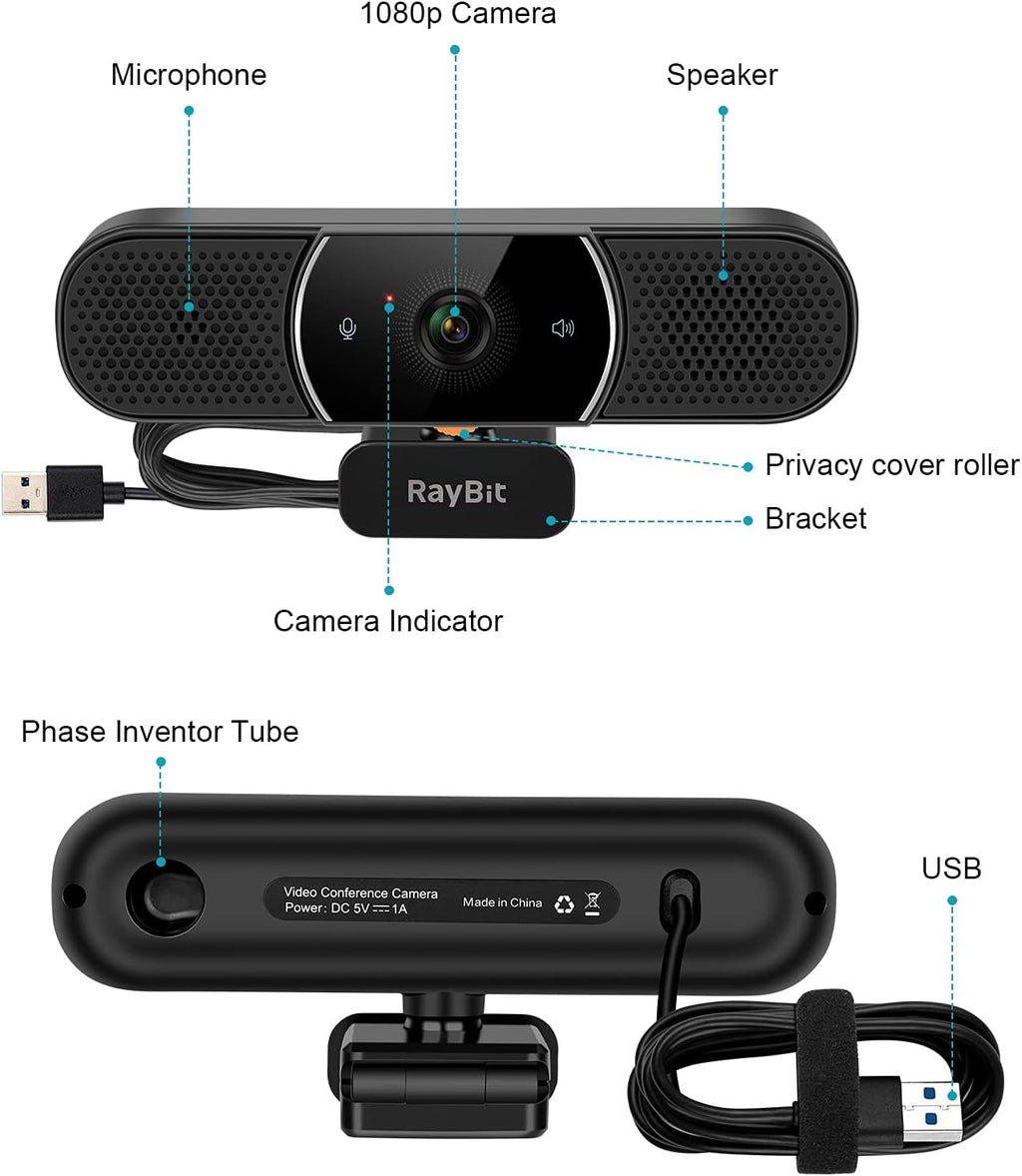 1080p HD Webcam with Microphone and Speaker and Privacy Cover Y384