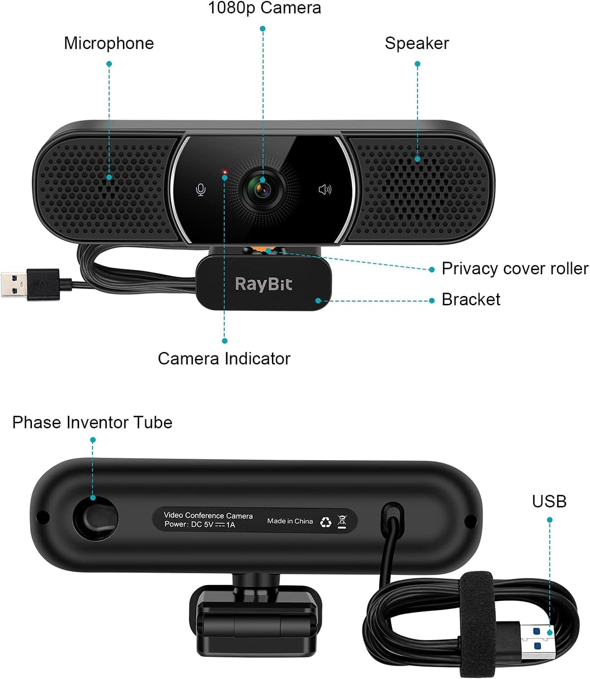 1080p HD Webcam with Microphone and Speaker and Privacy Cover Y384