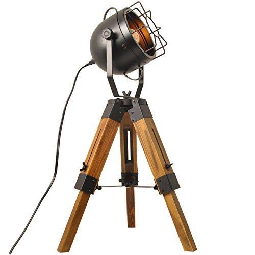 Industrial Vintage Tripod Floor Lamp, Wooden Stand, Black R3114