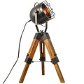 Industrial Vintage Tripod Floor Lamp, Wooden Stand, Black R3114