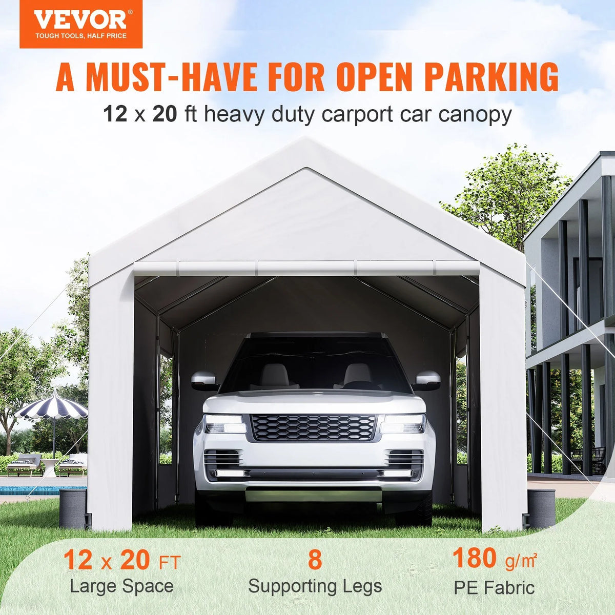 Heavy Duty Car Canopy with Roll-up Ventilated Windows I171894