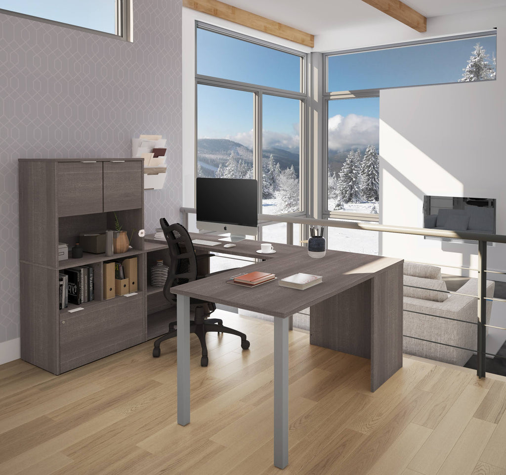Bark Gray U-Desk with Hutch P4001