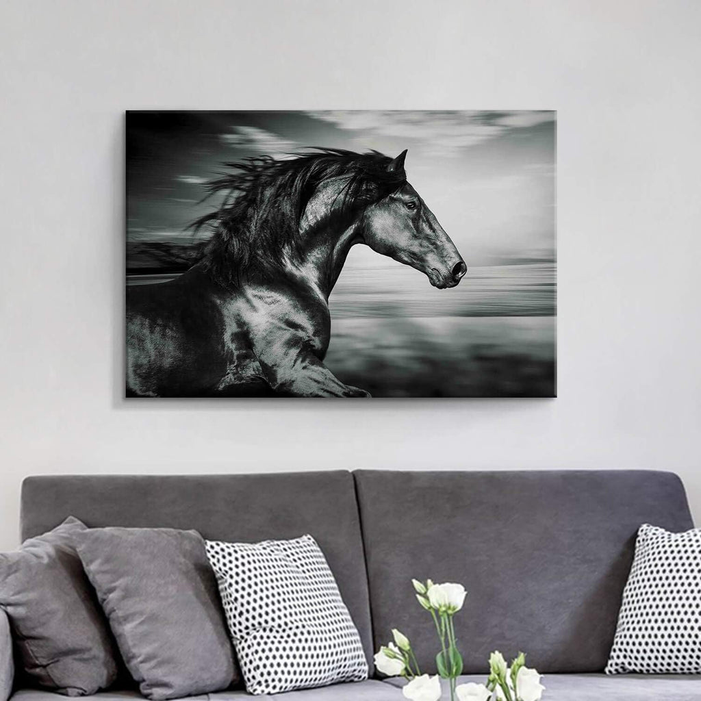 Black Horse Canvas Picture Prints Wild Animal Painting Art Artwork on Canvas D107978