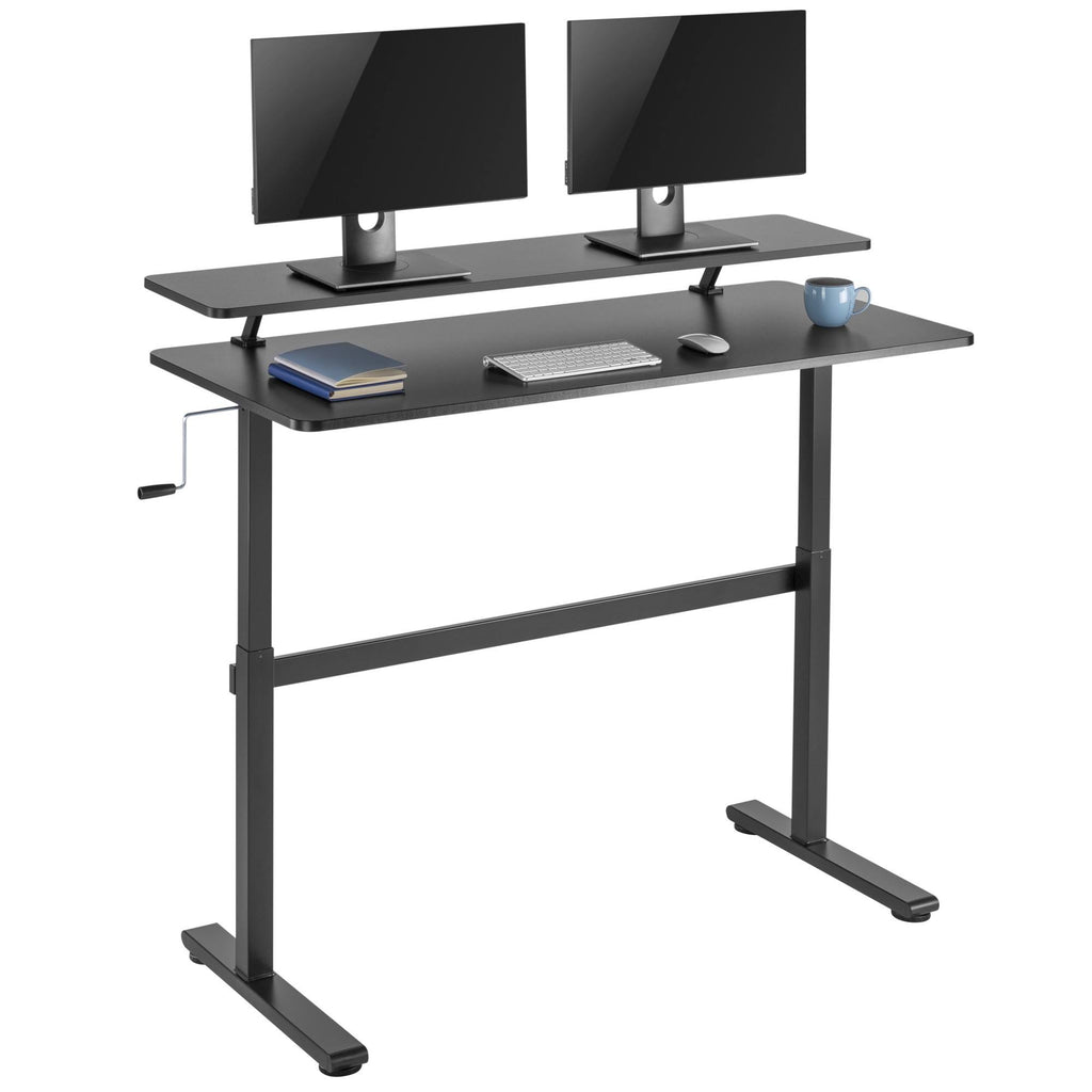 Crank Height Adjustable Standing Desk with Attachable Shelf Y9022