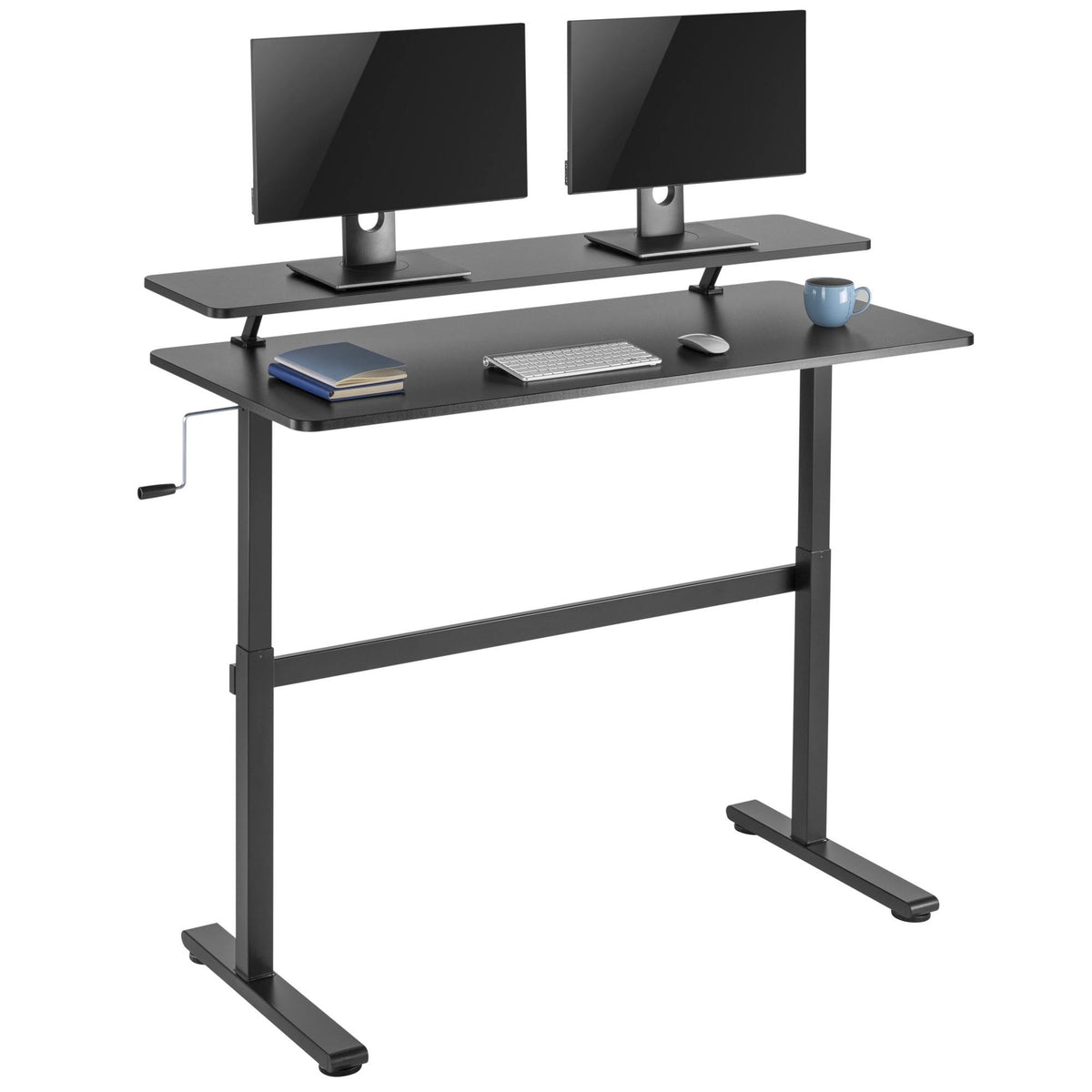 Crank Height Adjustable Standing Desk with Attachable Shelf Y9022