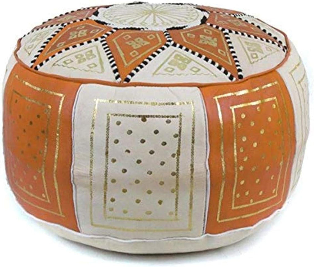 Black/Beige Moroccan Leather Pouf D486
