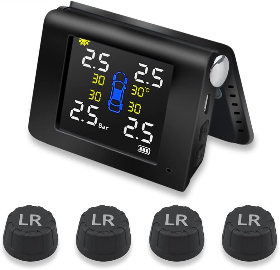 Solar Power TPMS Wireless Tire Pressure Monitoring System with 4 External Sensors C90825