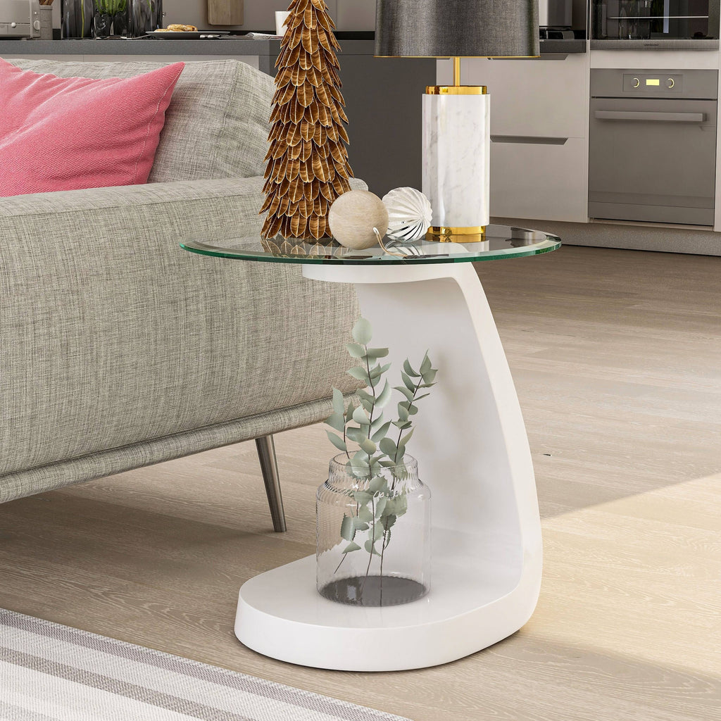 White High Gloss Glass Top End Table F570
