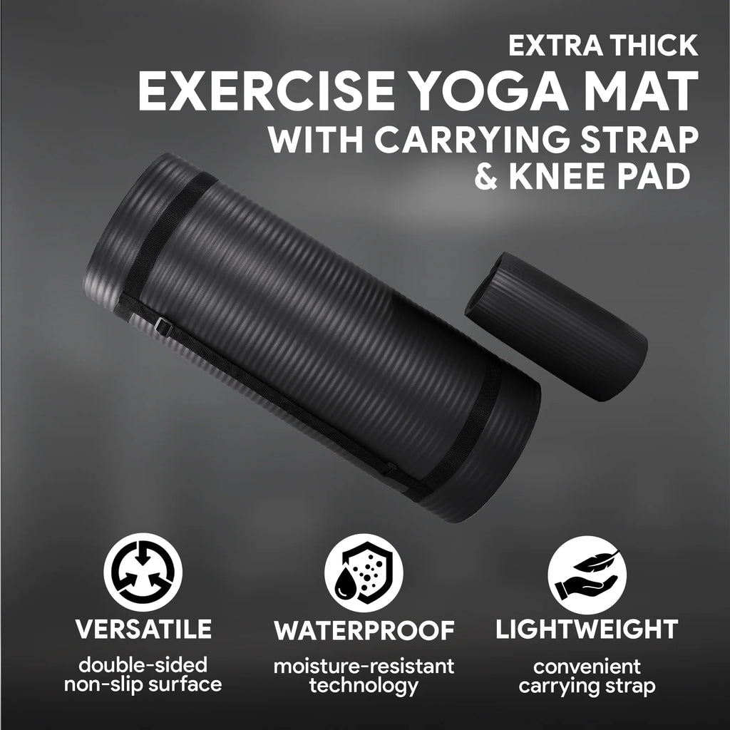 Black Extra Thick Yoga Mat with Carry Strap M702106