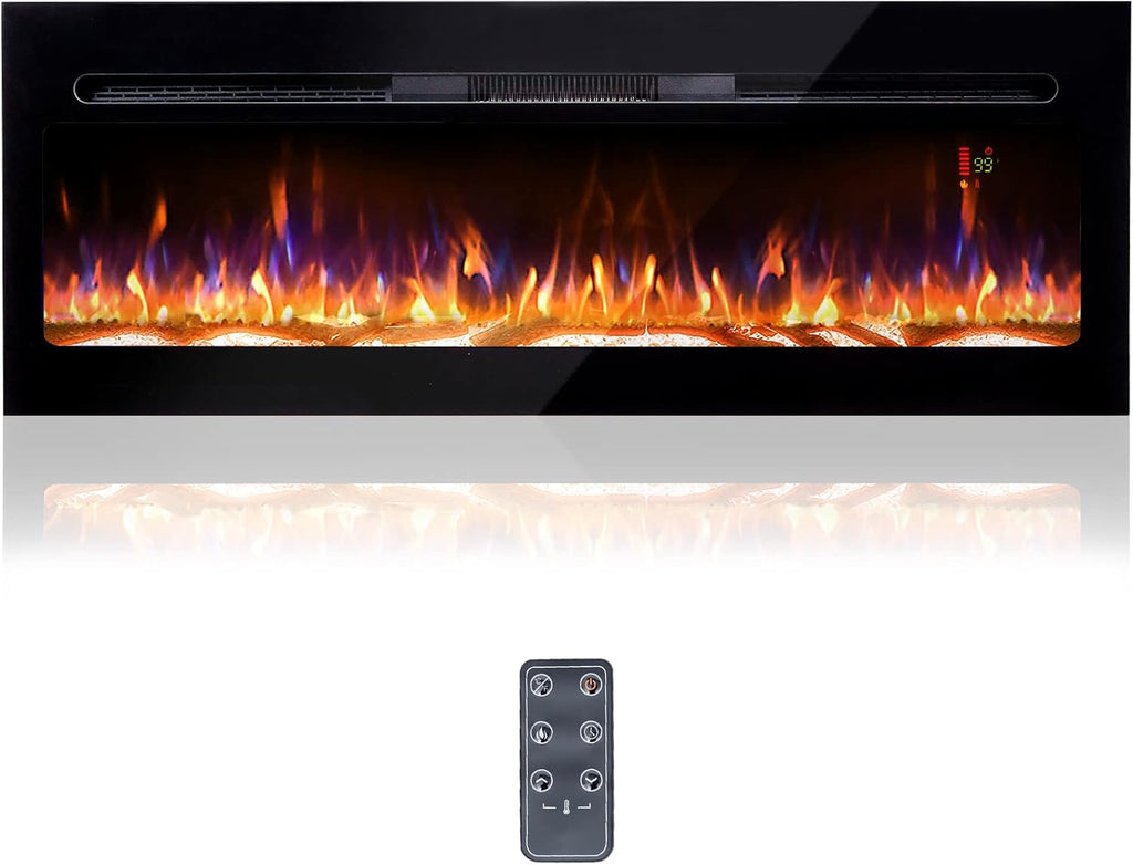 Black 1500W Recessed & Wall Mounted Electric Fireplace with Remote Control N8042